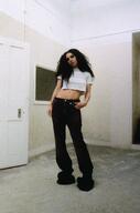 black_clothes black_jeans celebrity charli_xcx crop_top jeans white_clothes woman womenswear